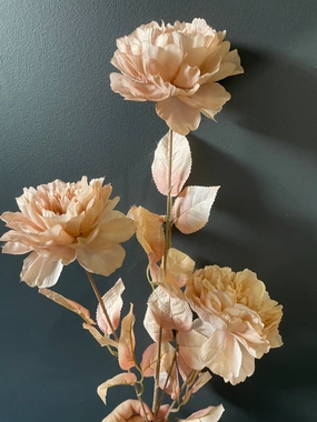 Blush/pink 3 head long stem PEONIES PEONY with leaf single SPray stem coffee/ chocolate (flower in the middle) artificial flower bouquet  
