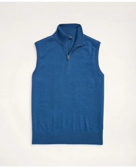 Brooks Brothers Herren Merino Halbzip-Pullunder Mittelblau Brooks Brothers