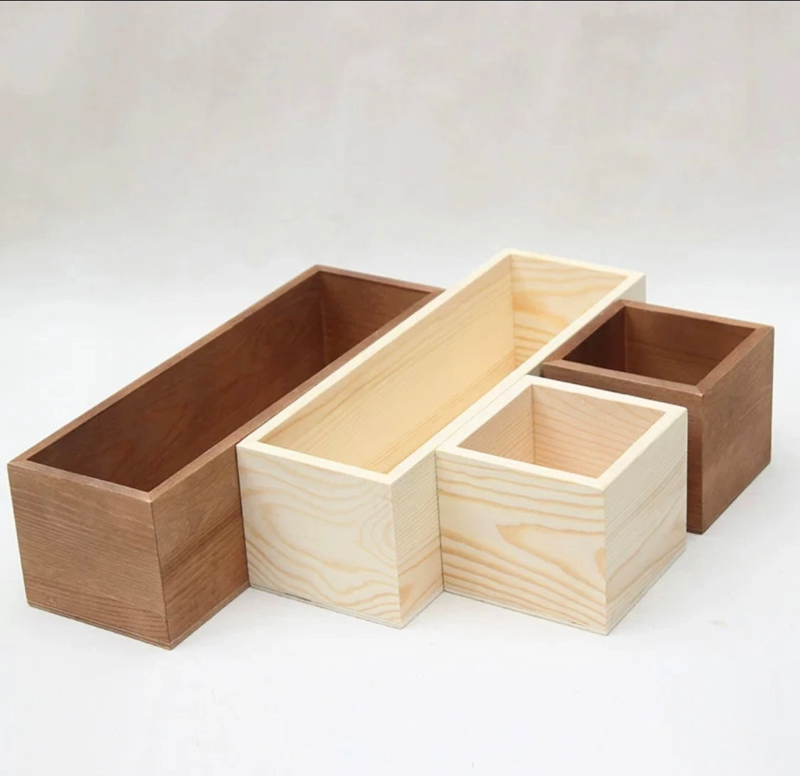 Brown Small Wood Box Vase Cube,aesthetic flower vase
