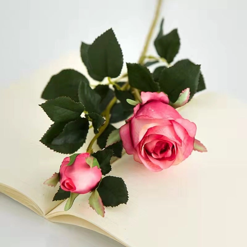 Bulgarian Rose Two Heads Artificial Silk Flowers Stem 8 colors selections001-008