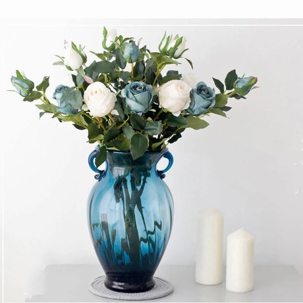 Bulgarian Rose Two Heads Artificial Silk Flowers Stem 8 colors selections001-008