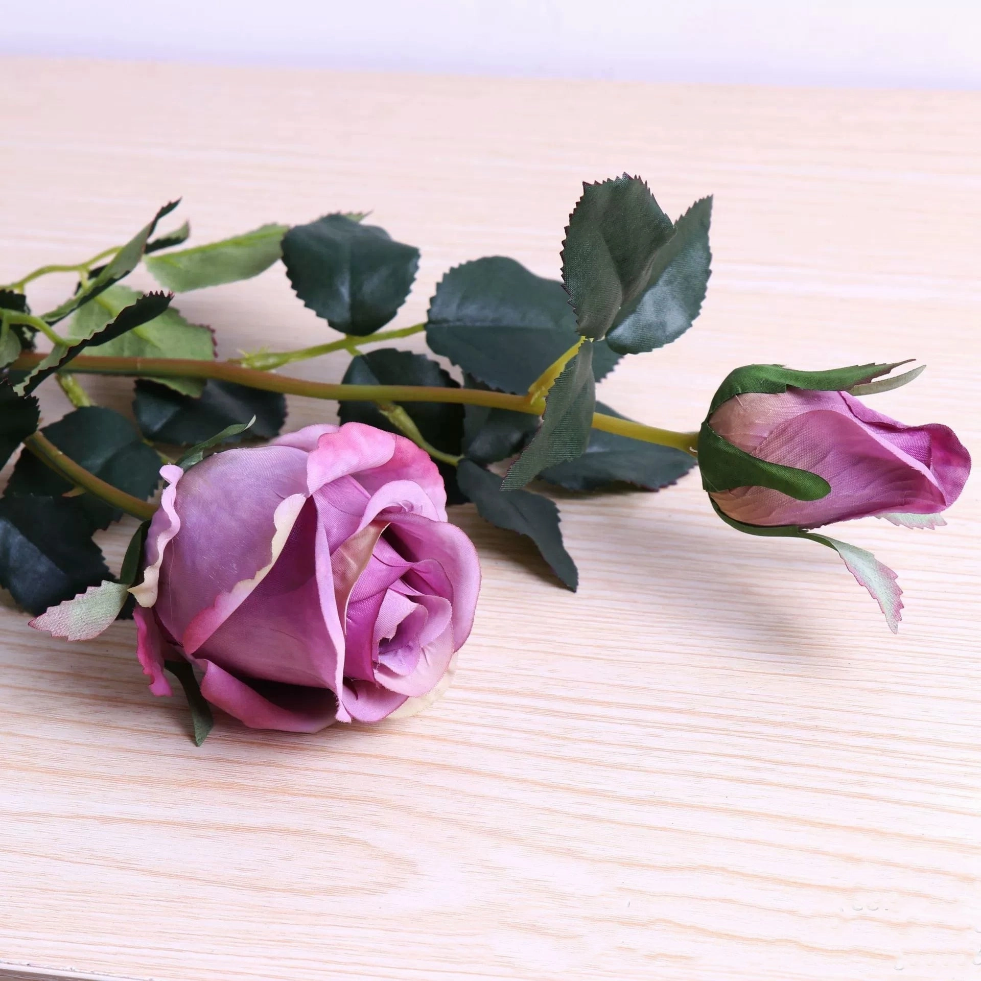 Bulgarian Rose Two Heads Artificial Silk Flowers Stem 8 colors selections001-008