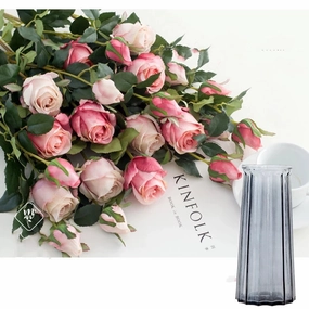 Bulgarian Rose Two Heads Artificial Silk Flowers Stem 8 colors selections001-008,dried artificial flower