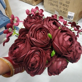 Burgundy 12 head Austin ROSE BUNCH realistic flower bouquet  