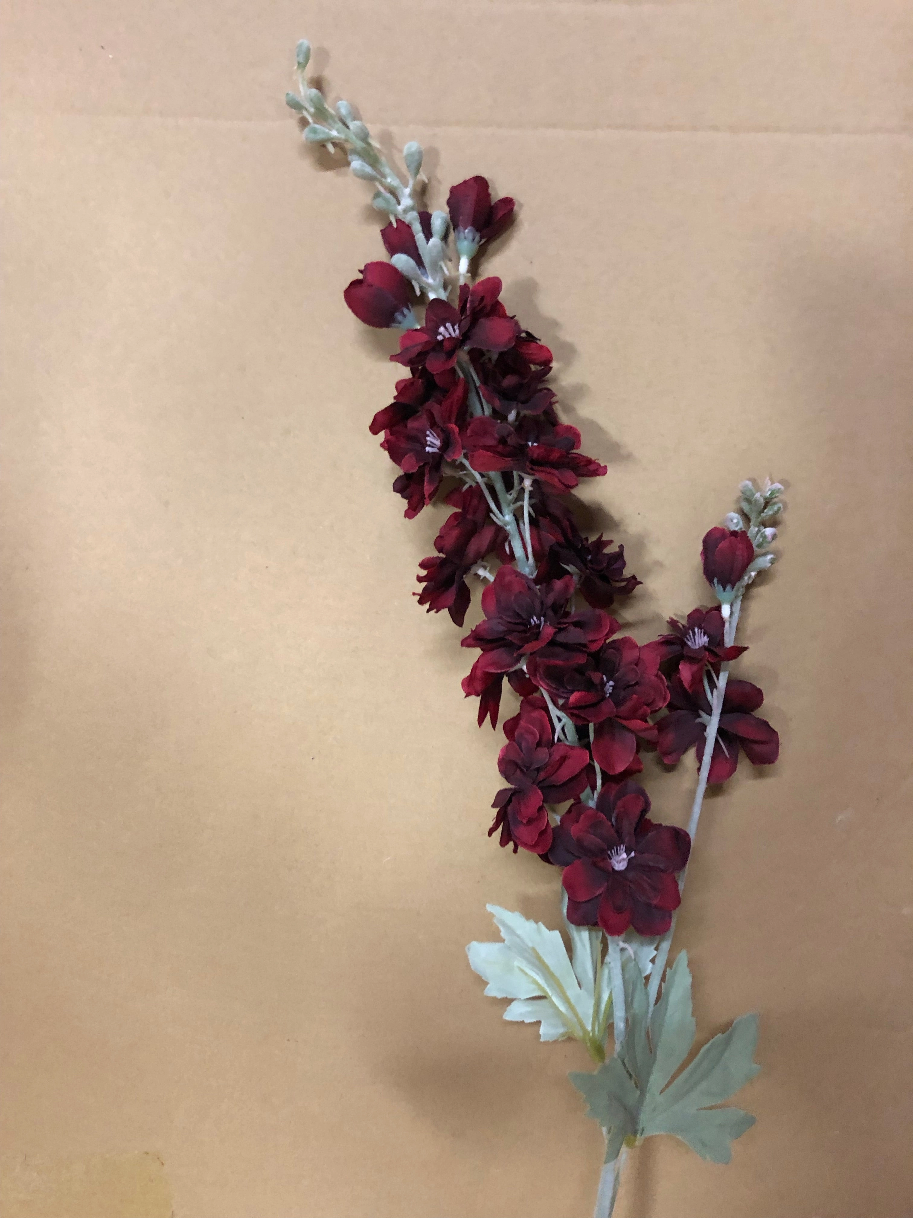 Burgundy Artificial Silk flower Delphinium realistic flower bouquet  