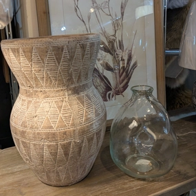 Camille Beige Black Terracotta Pot Tall 32cm,hand-painted ceramic vase