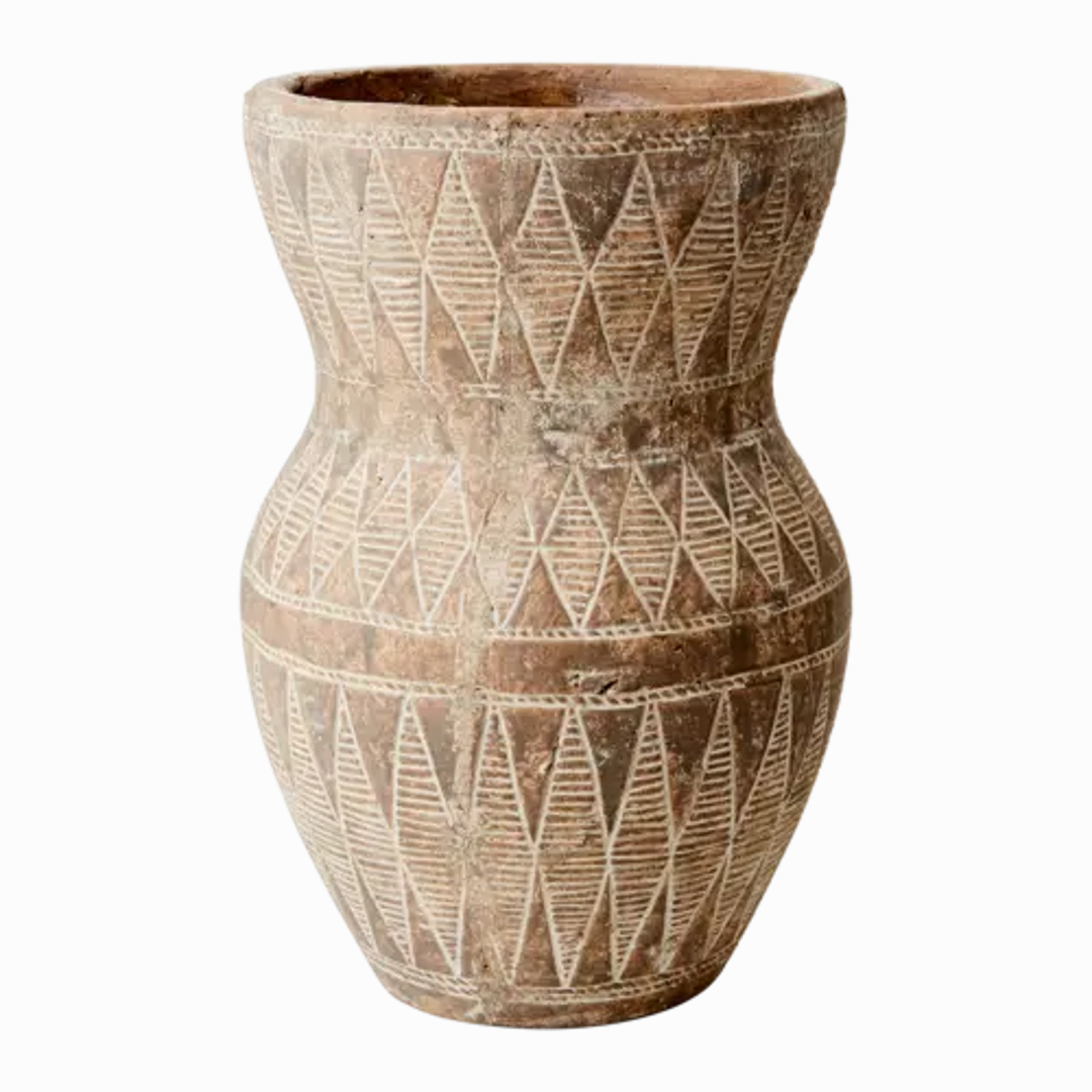 Camille Beige Black Terracotta Pot Tall 32cm