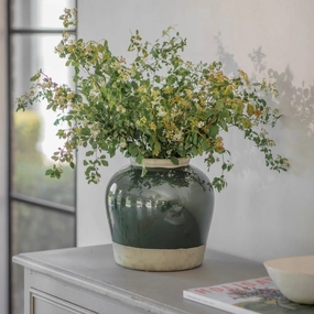 Carlingford Squat Green Urn,hand-painted ceramic vase