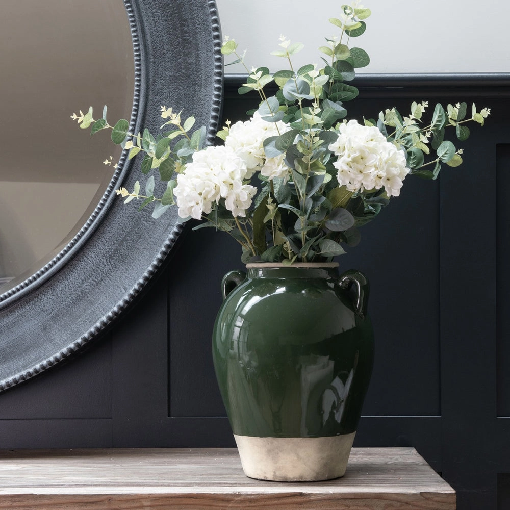 Carlingford Tall Green Urn with Handles 33cm,hand-painted ceramic vase