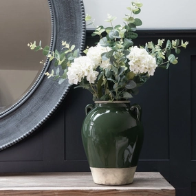 Carlingford Tall Green Urn with Handles 33cm,hand-painted ceramic vase