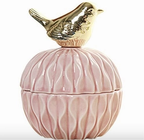 Ceramic Jar Pink with Gold Bird CLEARANCE,aesthetic flower vase