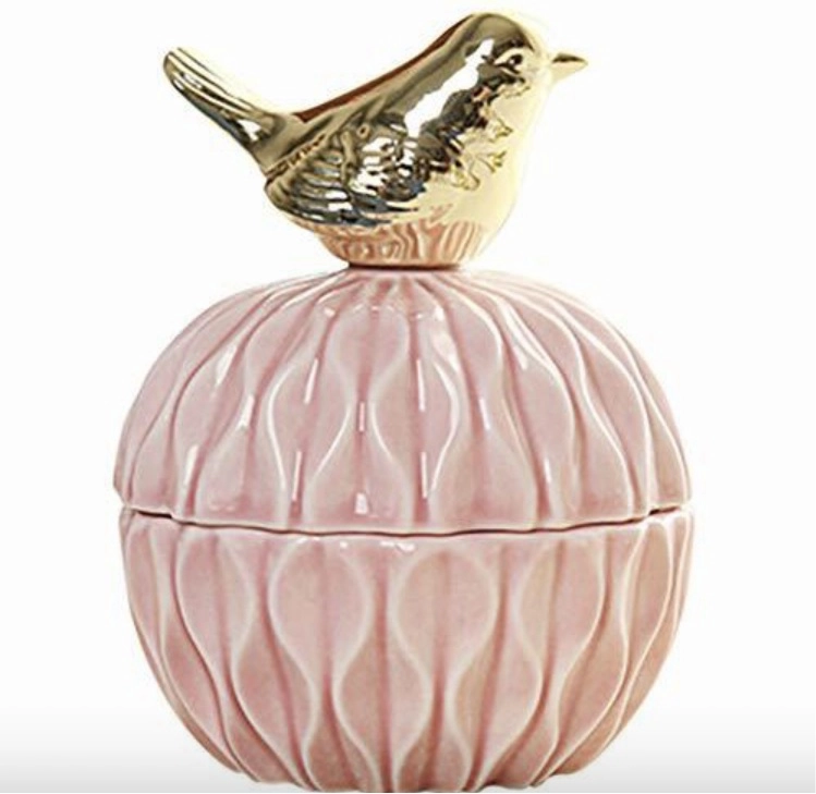 Ceramic Jar Pink with Gold Bird CLEARANCE,aesthetic flower vase