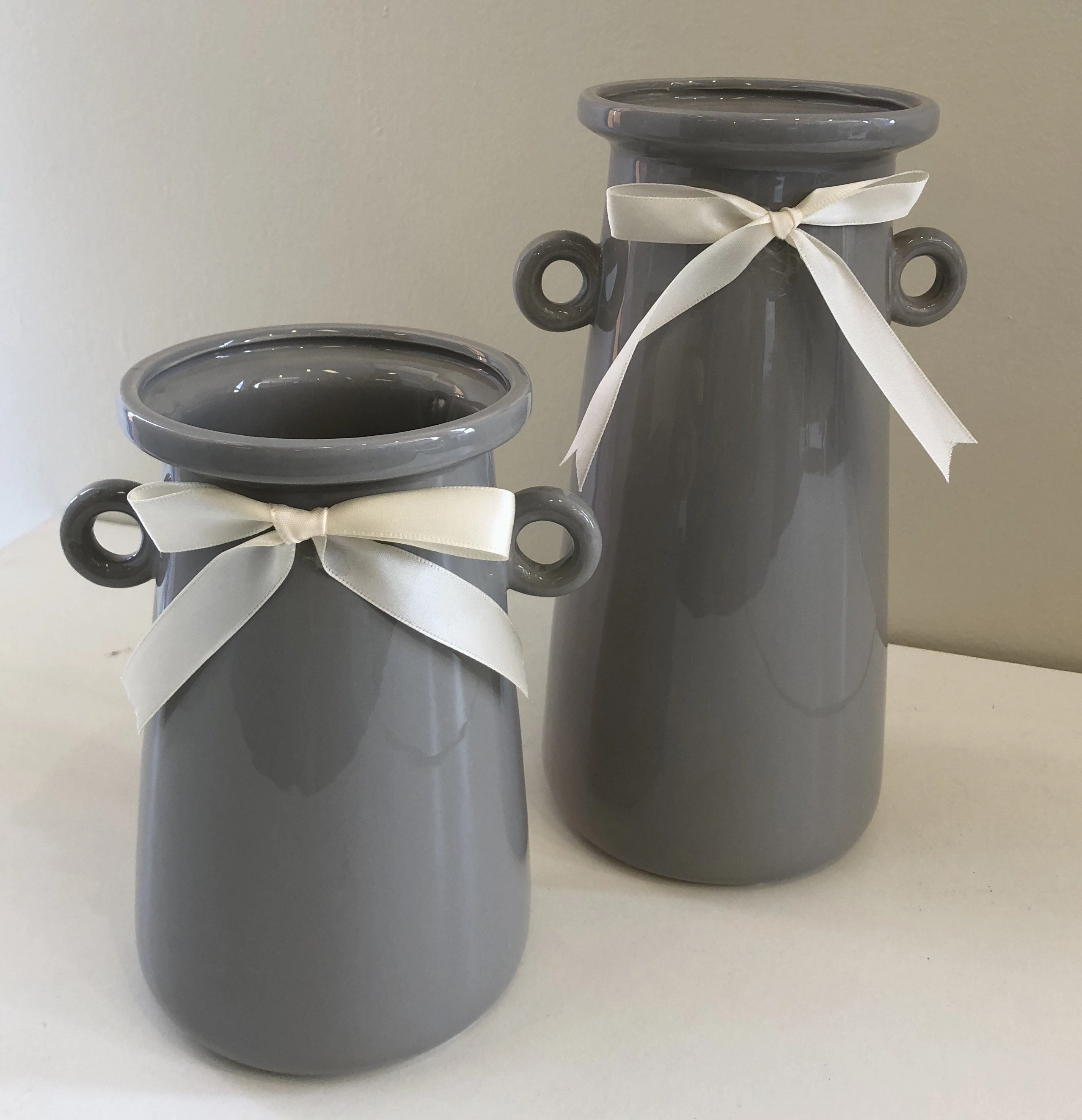 Ceramic Jar with Ribbon Avail in 2 Sizes 3 Colours - (CERJARRIB)