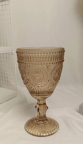 Champagne Color Vintage sunflower drinking Glass 300ml crystal look(Goblet)Amber Mocha Mousse,aesthetic flower vase