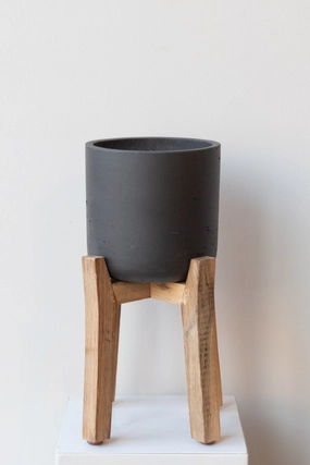 Charlie Pot & High Stand Black Washed Medium,indoor flower container