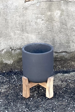 Charlie Pot & Low Stand Black Washed Medium,indoor flower container