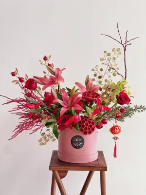 Chinese New Year Hatbox,realistic flower bouquet 