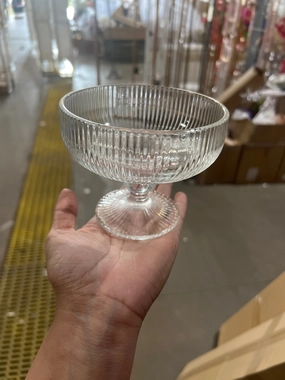 Clear Vintage striped coupe cocktail drinking Glass crystal look,aesthetic flower vase