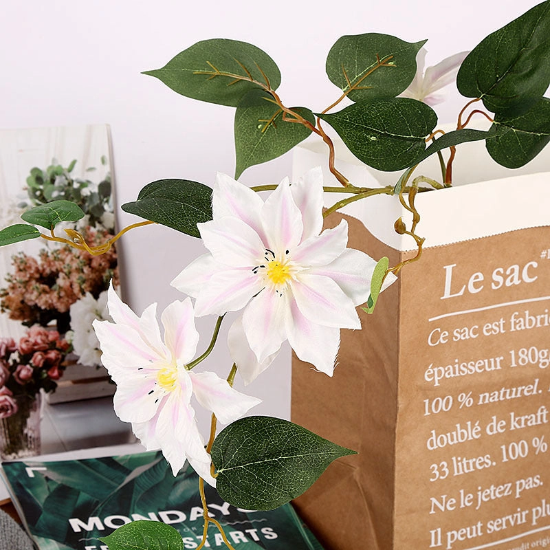 Clematis 3 Heads Artificial Silk Flowers 80cm Stem CLEMATIS0001-0004