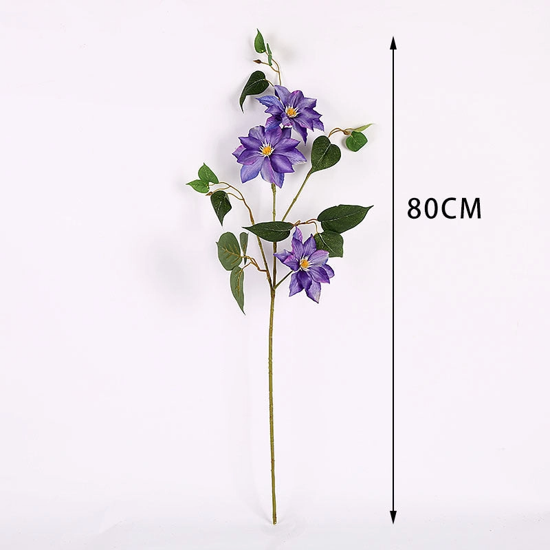 Clematis 3 Heads Artificial Silk Flowers 80cm Stem CLEMATIS0001-0004