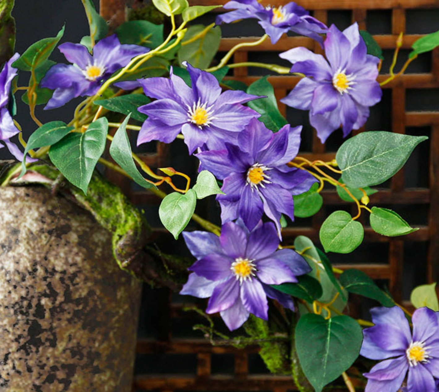 Clematis 3 Heads Artificial Silk Flowers 80cm Stem CLEMATIS0001-0004