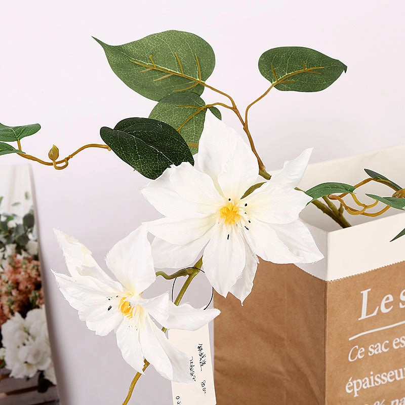 Clematis 3 Heads Artificial Silk Flowers 80cm Stem CLEMATIS0001-0004