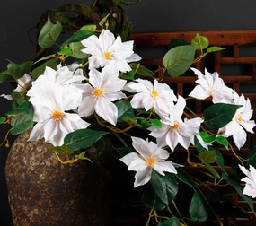 Clematis 3 Heads Artificial Silk Flowers 80cm Stem CLEMATIS0001-0004,dried artificial flower
