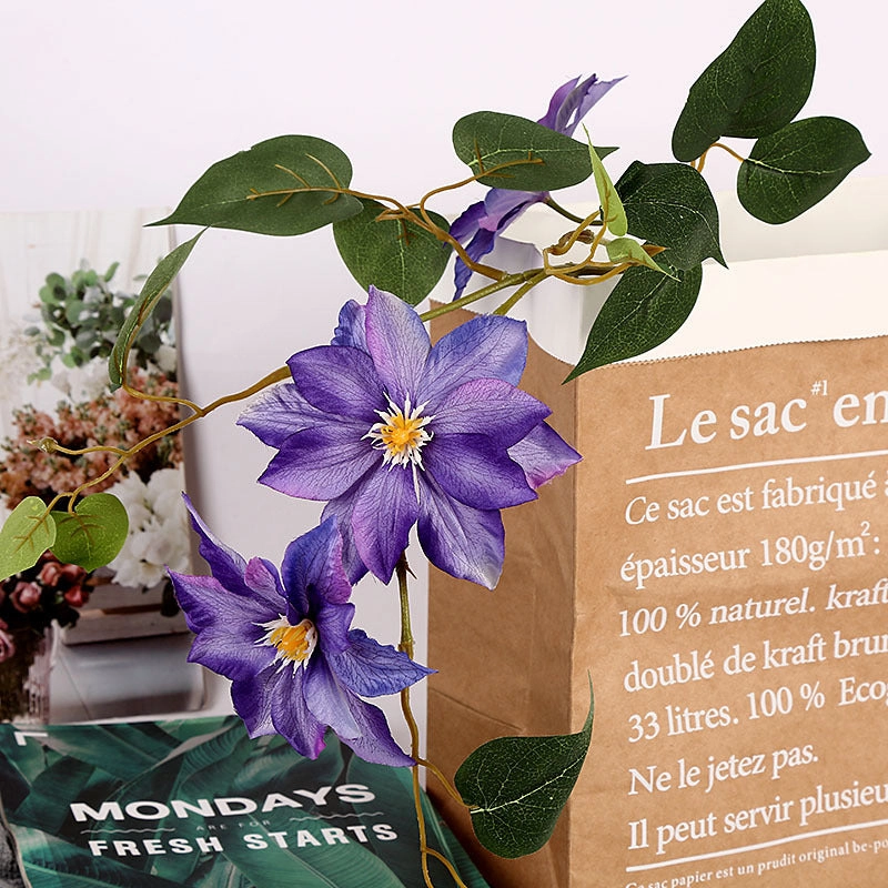 Clematis 3 Heads Artificial Silk Flowers 80cm Stem CLEMATIS0001-0004