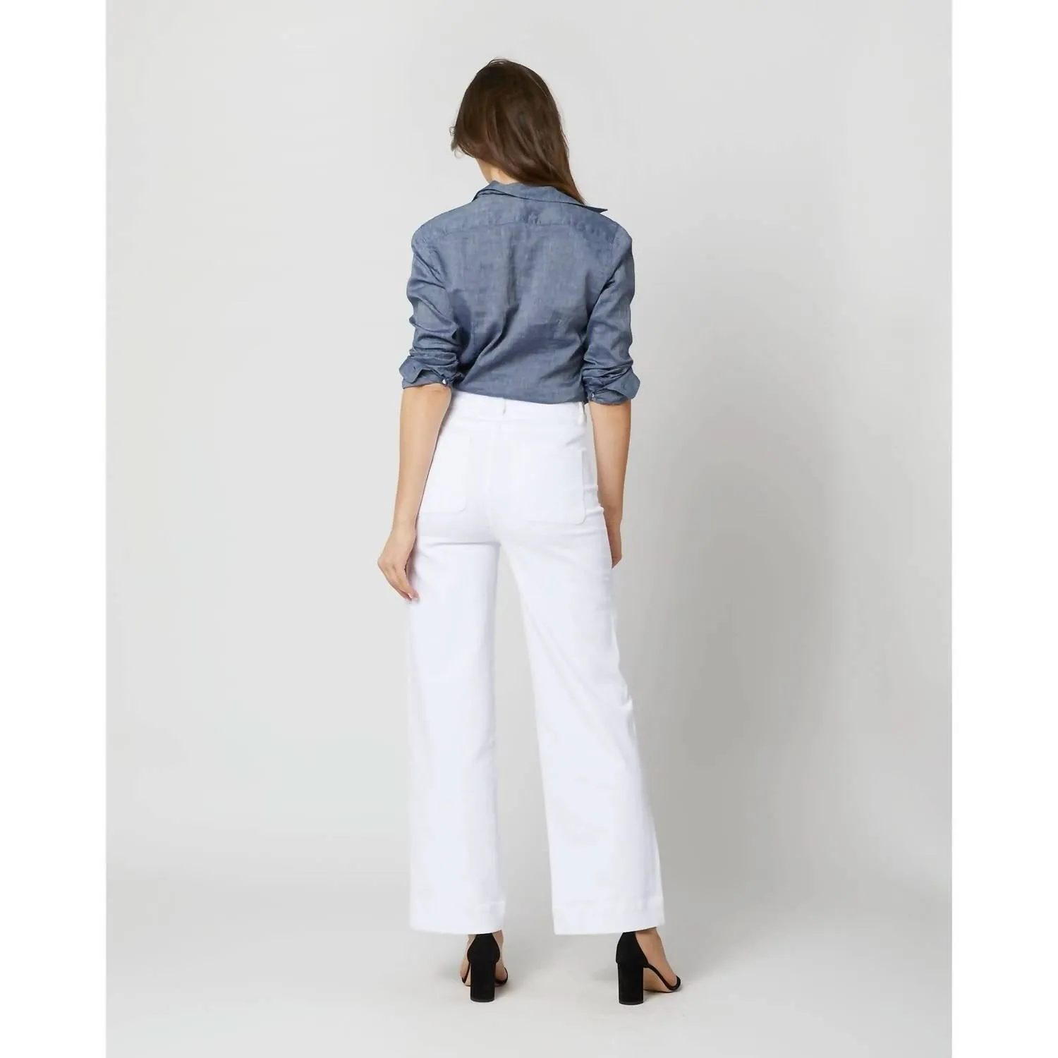 Säulen-Patchtasche Jeans In Weißem Stretch-Denim