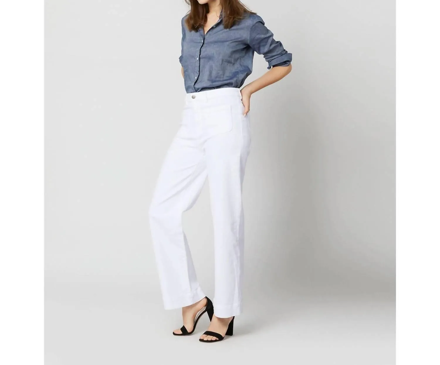 Säulen-Patchtasche Jeans In Weißem Stretch-Denim