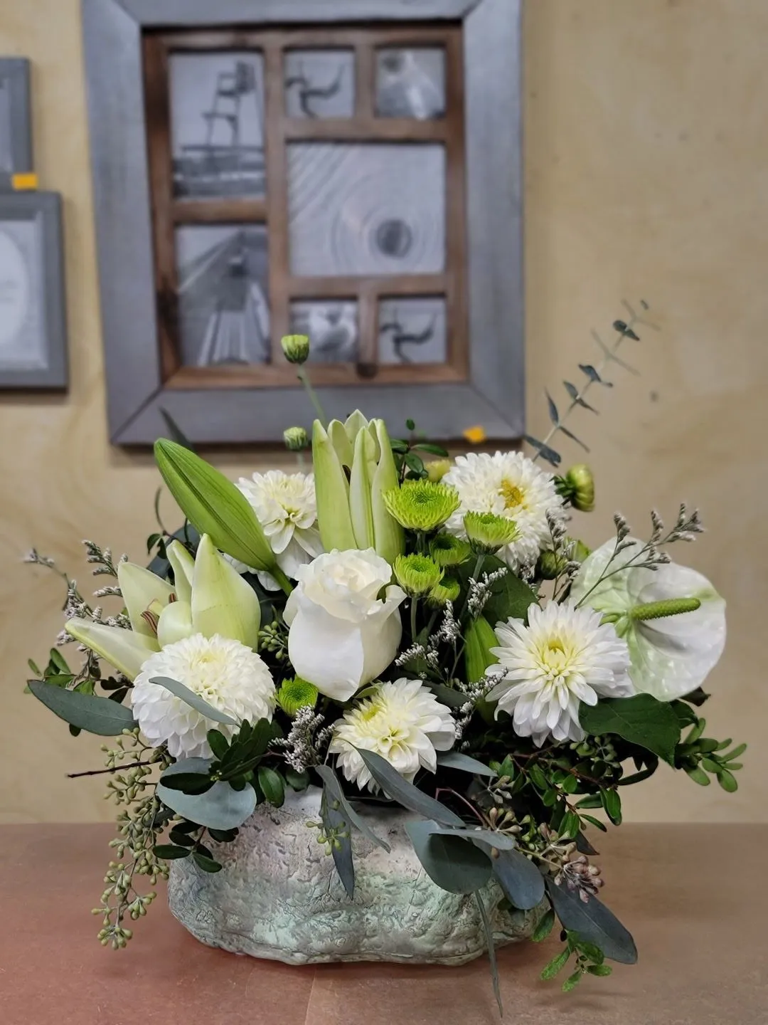 Container arrangement No.22,faux bloom stem 