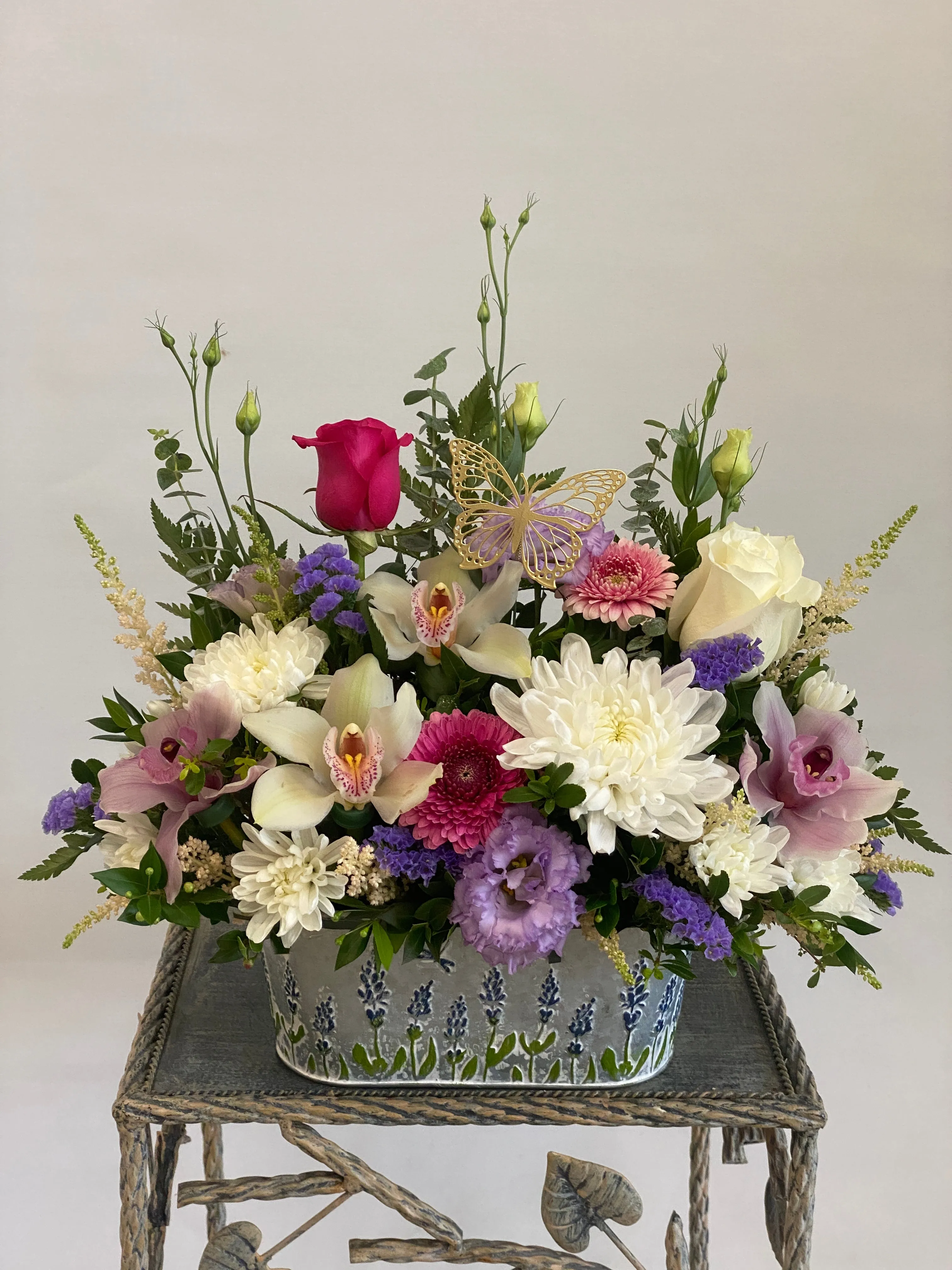 Container arrangement No.24,faux bloom stem 