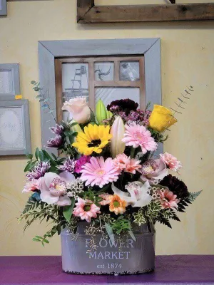 Container arrangement No.38,faux bloom stem 