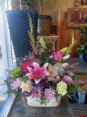 Container arrangement No.51,faux bloom stem 
