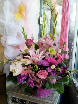 Container arrangement No.55,faux bloom stem 