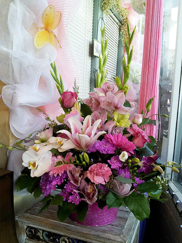 Container arrangement No.55,faux bloom stem 