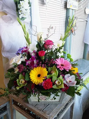 Container arrangement No.63,faux bloom stem 