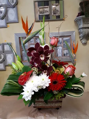 Container arrangement No.74,faux bloom stem 