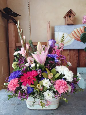 Container arrangement No.80,faux bloom stem 