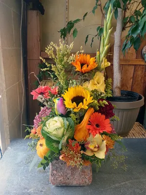 Container arrangement No.85,faux bloom stem 