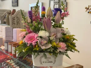Container arrangement No.88,faux bloom stem 
