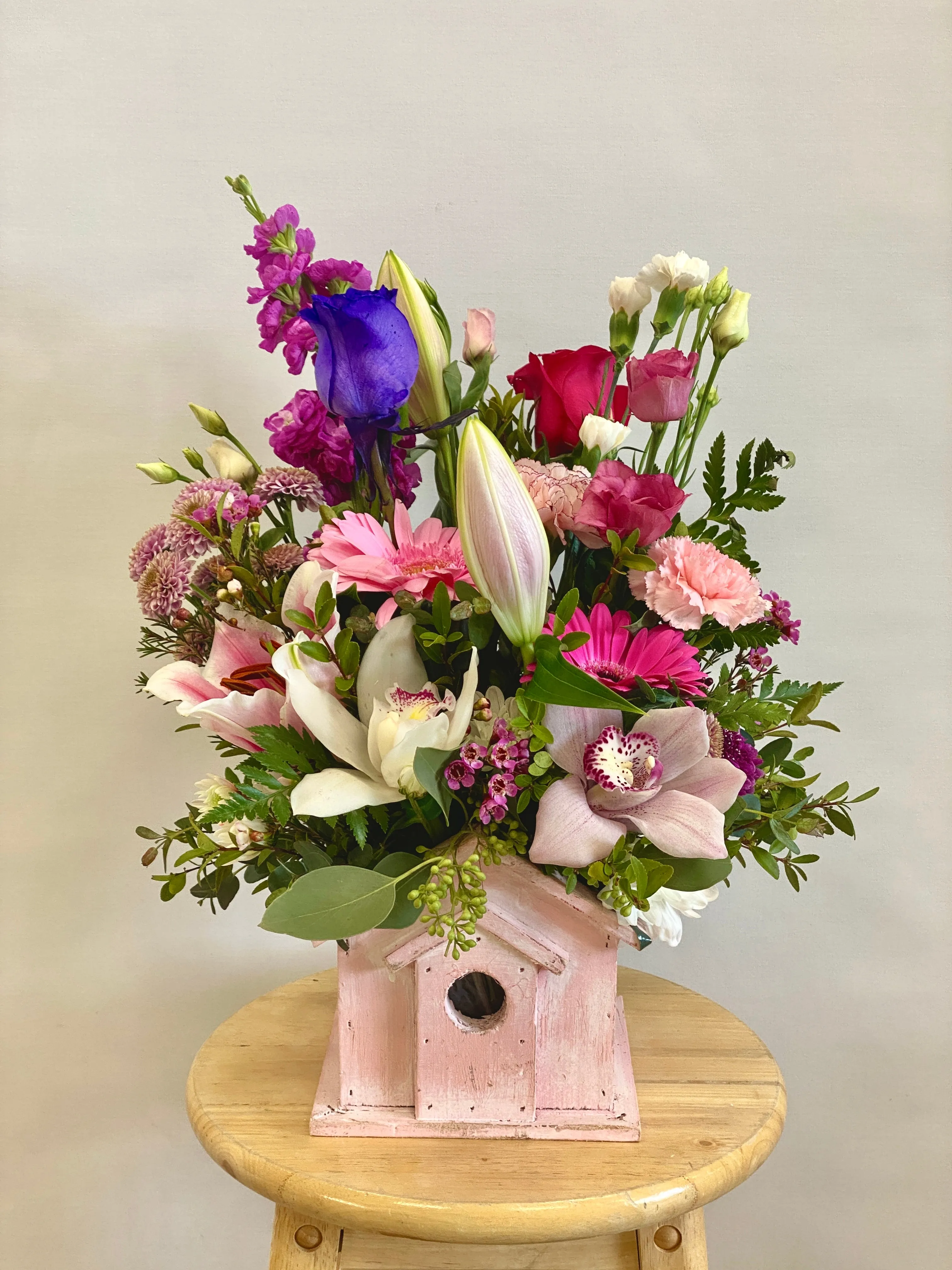 Container arrangement No.89,faux bloom stem 