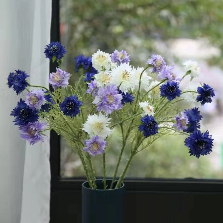Cornflower 5 Heads Artificial Silk Flower 55cm Stem CORNFLOWER001-004
