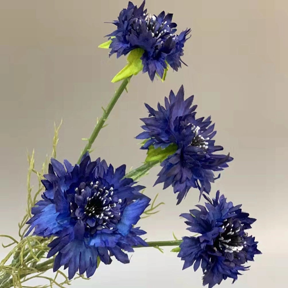 Cornflower 5 Heads Artificial Silk Flower 55cm Stem CORNFLOWER001-004