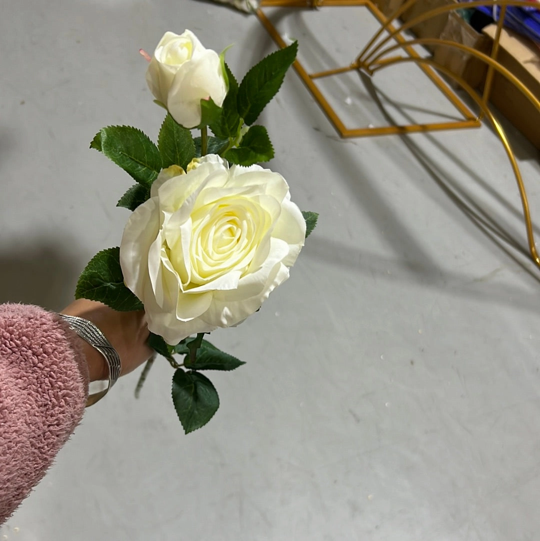 Cream Artificial Flower Single Stem spray Fall Rose bouquet material