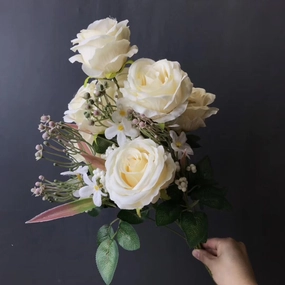Cream ROSE BUNCH With fillers artificial flower bouquet  