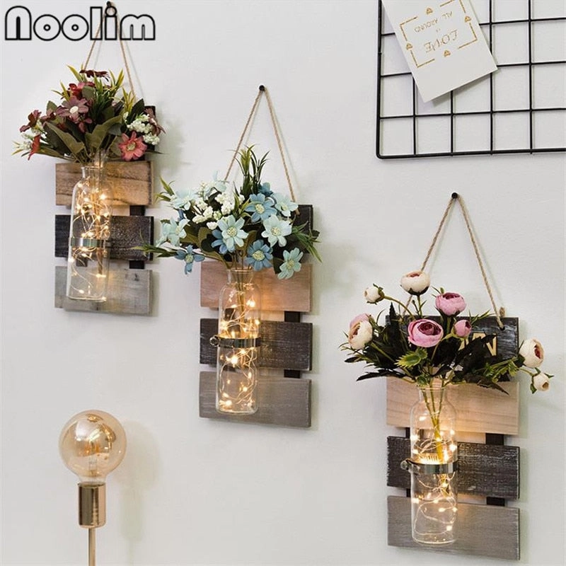 Creative Hanging Glass Wooden Base,hand-painted ceramic vase