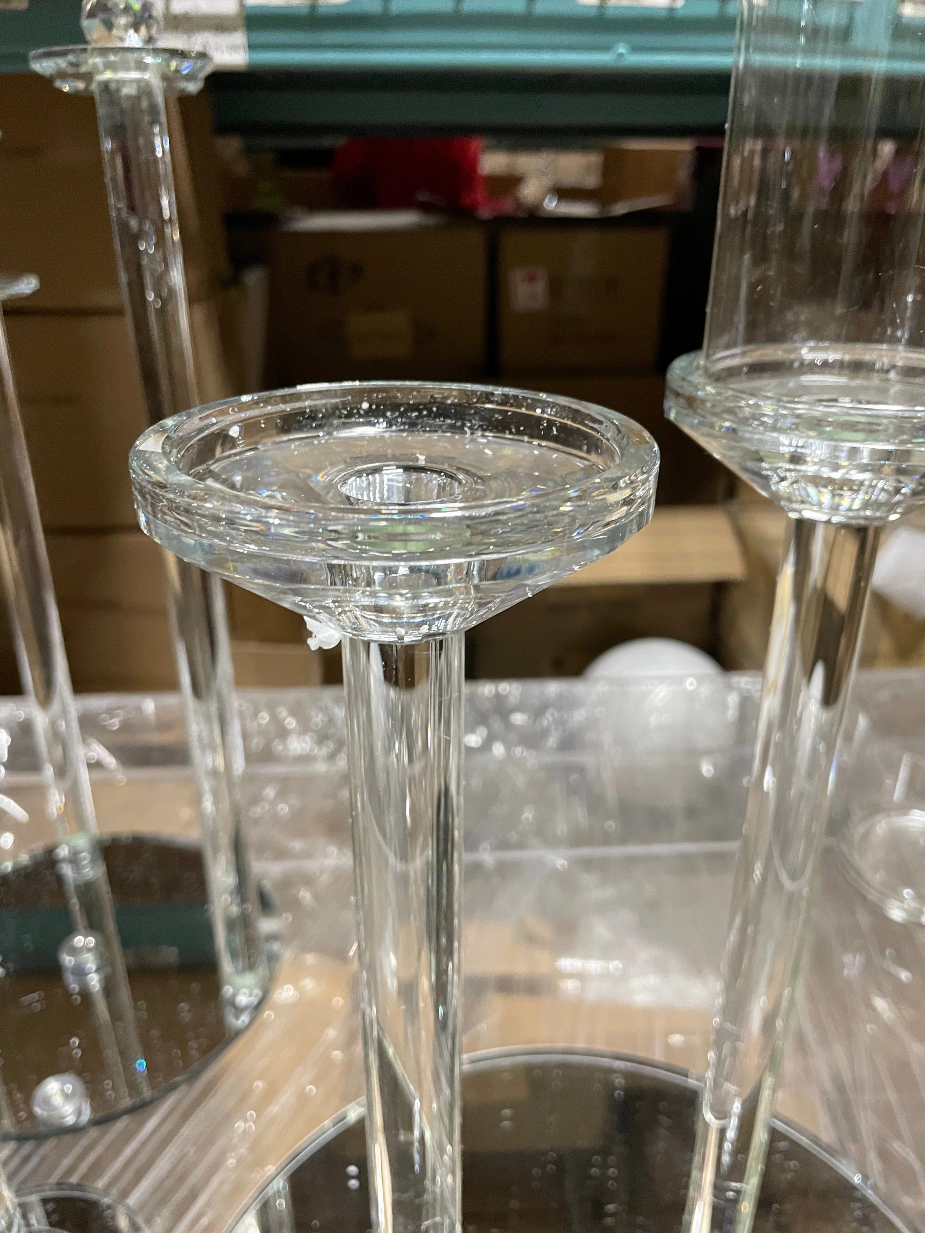 CRYSTAL pillar CANDLeholder set 8 head on round dish