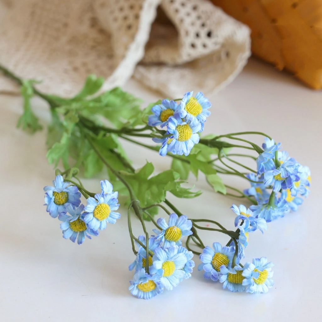 Daisy Chamomile Artificial Silk Flower 54cm Stem Blue DAISY017