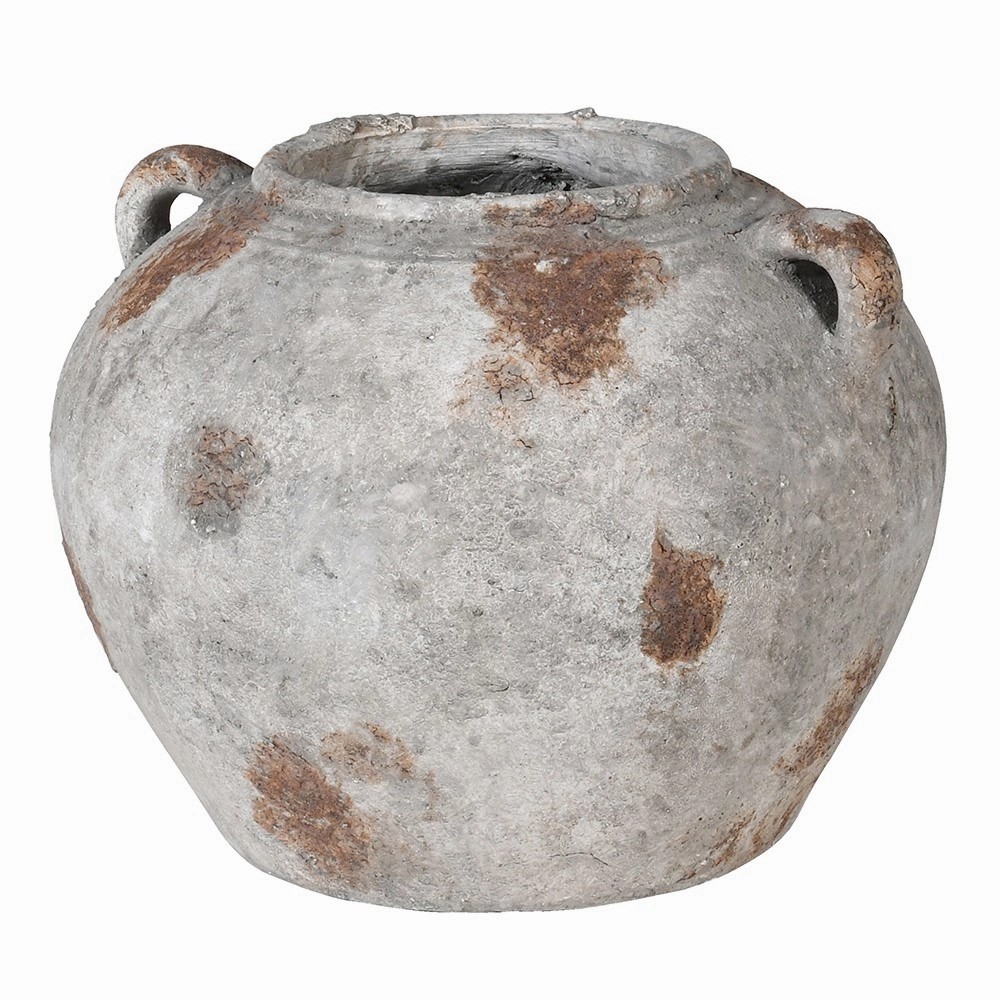 Distressed Cement Squat Vase 41cm